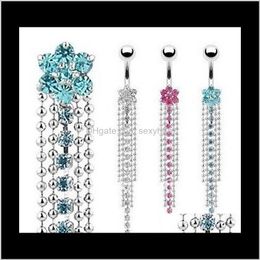& Bell Drop Delivery 2021 Stainless Steel Rhinestone Body Piercing Jewellery Belly Button Rings Navel Buckle Earrings Dangle Accessories Fashio