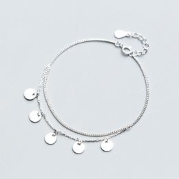 MloveAcc Genuine 925 Sterling Coin Disc Charm Bracelets Women Fashion Silver Chain Link Bracelet