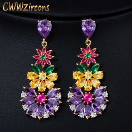 Unique Multicoloured Cubic Zirconia Cluster Flower Dangle Drop Earrings for Women Wedding Party Dress Jewellery CZ430 210714