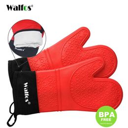 WALFOS 1 Piece Heat Resistant Silicon BBQ Glove-Oven Mitt-Kitchen Cooking Glove With Finger-Household Gloves For Cooking Baking 210622