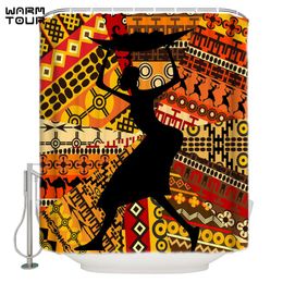 Shower Curtains WARMTOUR Curtain African Ethnic Style Woman Extra Long Fabric Bath Bathroom Decor Sets With Hooks