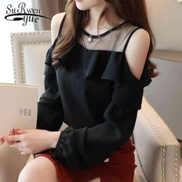 Solid Long Sleeve Chiffon Blouse Blusas Mujer De Moda Autumn Women Tops and Casual Off Shoulder 6756 50 210521