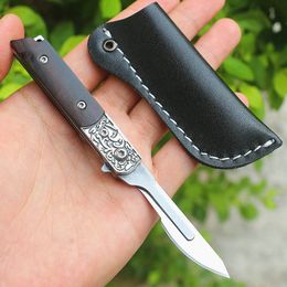 High Quality Multifunctional Flipper Carving Folder knife 440C Satin Blade Ebony Handle Ball Bearing Folding Knives Inlcuding 2 Blades