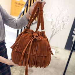 Faux Suede Fringe Women Messenger Bags Tote Luxury Ladies Handbag Tassel Shoulder Vintage Crossbody Big Bag Bolsa Feminina 2021