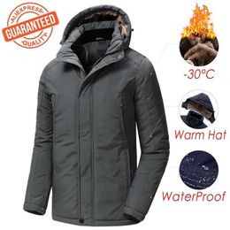 Men Winter Casual Long Thick Fleece Hood Waterproof Parkas Jacket Coat Men Outwear Fashion Pockets Parka Jacket 58 Plus 211104