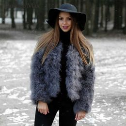 Women Real Ostrich Feather Coats Winter Fashion Natural Fur Jackets Fluffy Turkey Feather Lady S1002 211110