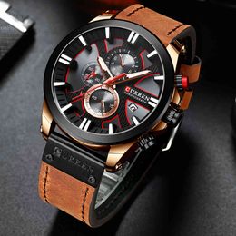 Men Watches CURREN Luxury Brand Quartz Sport Watch Mens Chronograph Leather Wristwatch Male Clock with Date Relogio Masculino 210517