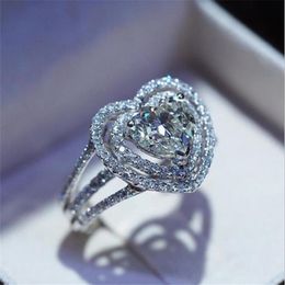 Ins Top Sell Wedding Rings Luxury Jewellery 925 Sterling Silver Handmade Pave White Sapphire CZ Diamond Gemstones Eternity Women Bri286p