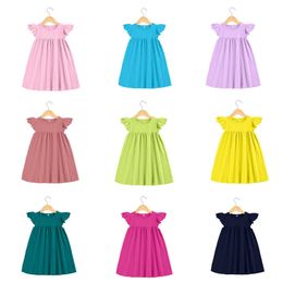 Baby dresses Boutique Kids Ruffle Pearl Dress little girls dresses Cotton Toddler Girls Smocked Flutter Sleeve Blank Dress Q0716