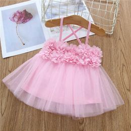 Fashion Baby Girl Dress Pink Cross Back Summer Beach for Infant Toddler Princess Costume 210529