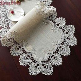 Longshow Elegant Vintage Embroidered Lace Trim Dining Linen TV Stand Bedding Canibet Cover Table Runner 210708