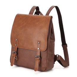 Men's Fashion Leather Backpack Vintage Shoulder Bag Men Mochila Thin High Quality Soft Leather Travel Backbag