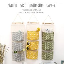 Storage Bags Hanging Bag 3 Pockets Wall Mounted Sundries Wardrobe Organiser Cotton Linen Toy