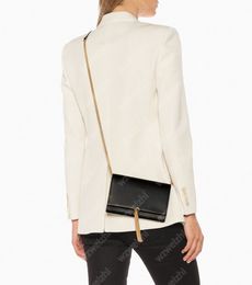 Fashion Womens Gold Chain Shoulder Bags Crossbody Messenger Bag Women Black Leather Handbags Tote Purse Wallet 22.5CM Tassel bag