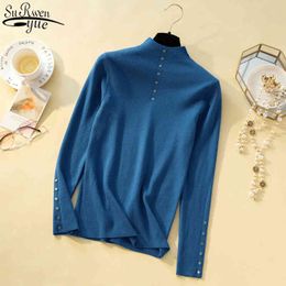 Solid Half Turtleneck Women's Knitwear Autumn and Winter Slim Pullover Women Plain Long Sleeve OL Style 10989 210427