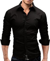 Brand 2021 Fashion Male Shirt Long-Sleeves Tops Slim Casual Solid Colour Mens Dress Shirts Men XXL Men's