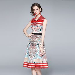 Printed Womens Shirt Dress Sleeveless High-end Summer Dresses Fashion Temperament Lady Dress Boutique Girl Dresses