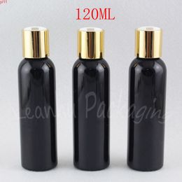 120ML Black Plastic Bottle With Gold Disc Top Cap , 120CC Lotion / Toner Packaging Empty Cosmetic Containerhigh qty