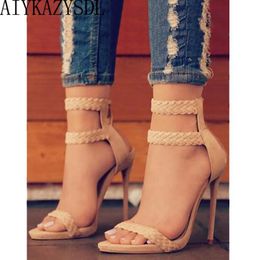 Sexy Weaving Thin Heels Women Sandals High Pumps Gladiator Streetwear Shoes 2021 Zapatos Mujer