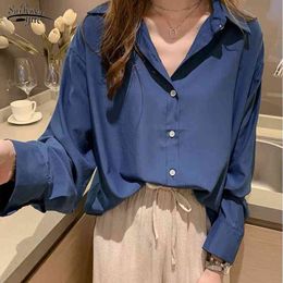 Spring and Summer Korean Style Loose Lazy Tops Women Shirt Solid Turn Down Collar Long Sleeve Feminine 9358 210427