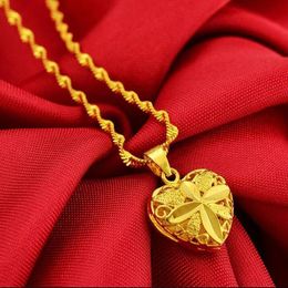 Pendant Necklaces Wholesale Promotion Luxury Wedding Necklace Jewelry 24K Gold Filled Heart Carved For Women 45CM Long