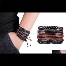 Charm Jewelryvintage Punk Rope Multilayer Leather For Men Handmade Wristband Bracelet Jewelry Wrap Bracelets & Bangles Drop Delivery 2021 Pfs