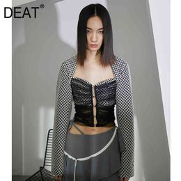 Loose Fit Black Striped Mesh Short Sexy Jacket Square Collar Long Sleeve Women Coat Fashion Spring Autumn GX591 210421