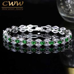 Elegant Blue Green Cubic Zircon Stone Bracelet For Women Marquise Shape CZ Fashion Jewellery Christmas Gift CB063 210714