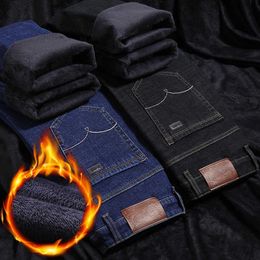 2020 Brand winter Warm Fleece Men's Jeans thick Stretch Denim Jean Straight Trousers Fashion male Cotton Pants men 42 Y0927