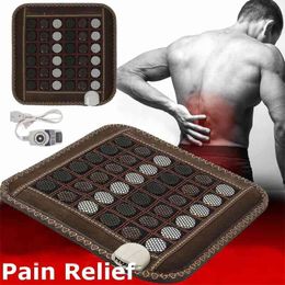 Natural Jade Massage Heating Seat Cushion Mat Infrared Tourmaline Stone Relax Pain Therapy back Body Leg Muscle Office Household 201009