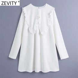 Women High Street Big Perter Pan Collar Patchwork White Mini Shirt Dress Female Chic Agaric Lace Ruffles Vestido DS8106 210416