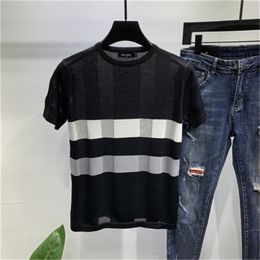 Short-sleeved sweater stripe men's Korean T-shirt half-sleeved was thin and fashionable hsome 210420