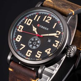 Curren 8283 Fashion Digital Quartz Watch Date and Week Display Business Mens Wristwatches Leather Male Clock Erkek Kol Saati Q0524
