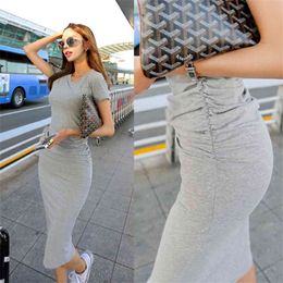 Maxi Dress one piece korean ladies long sleeve summer casual cotton Casual Office Party Dresses for women china clothing 210331