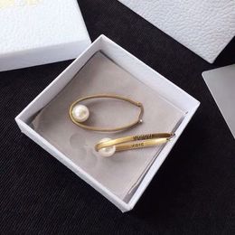 Fashion D letter designer fashion Vintage Brass Earrings u Pearl Earrings simple temperament woman Party Wedding Jewelry lovers gift with box