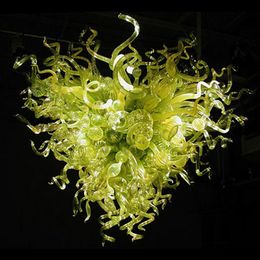 Lamps Art Decoration Green Colour Hand Blown Glass Chandeliers Lighting Led for Duplex Building Hall Home Bedroom Dining Living Study Daily Room 100X120cm Light