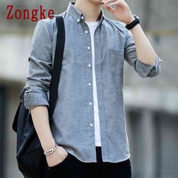 Zongke New Spring Solid Men Shirt Male Clothing Slim Fit Oxford Cotton Long Sleeve Casual Shirts Men Fashion Brand M-5XL 210410