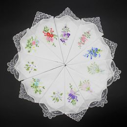 Vintage Pure Cotton White Lace Handkerchief Single Angle Flower Embroidery Ladies Napkin Household Tableware WH0088