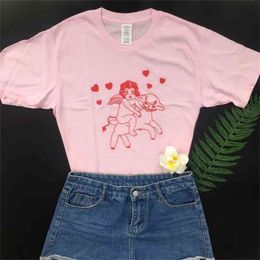 kuakuayu HJN Cherub Lamb Sheep Cute Tees Summer Fashion Pink Angel Casual Women Top Funny T-Shirt Tumblr Short Sleeves T-Shirt 210401