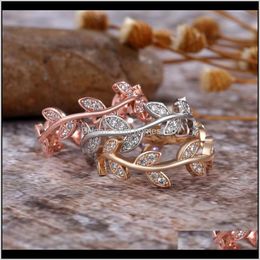 Jewelryromantic Leaf Crystal Wedding Rings For Women Rose Gold Charm Shiny Zircon Branch Fashion Bridal Luxury Jewellery Drop Delivery 2021 Vvn