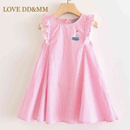 LOVE DD&MM Girls Dresses Kids Clothing Sweet Striped Sailing Boat Sailor Print Round Neck Princess Dress 210715