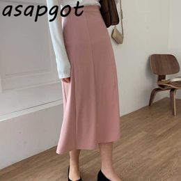 Chic Korean Wild Light Mature Temperament Solid High Waist Plus Size Pink Mermaid Skirts Women Fashion Mujer Faldas Wild 210610