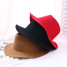 Wavy brim fedora hat women artificial wool Solid Colour fall cap for female fashionable Felt hats Vintage Hats classic sombrero