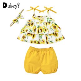 Bebê Sunflower Outfit Roupas de Menina Coreana Nascido Bloomers Kids Kids Girls Outfits 210529