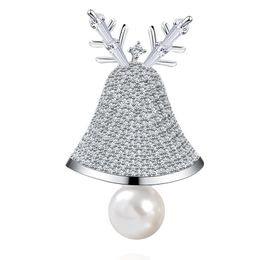 Pins, Brooches Gift For Women Christmas Tree Brooch Pins Silver Plated Pearl Shine Skewers Jewellery Wedding Gifts X00265