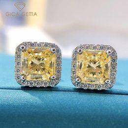 Stud GICA 925 Sterling Silver 7*7mm Pink Yellow High Carbon Diamond Earrings For Women Sparkling Wedding Fine Jewellery Gift