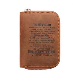 engraved leather UK - Card Holders "TO MY SON DAUGHTER FROM DAD MOM" Personalized Gifts Wallet Custom Genuine Leather Holder Engraved For