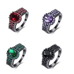 Fashion Woman Rings Black Colour Red/Purple/Green/Black Zircon Finger Rings Female Red Oval Shaped CZ Ring For Women