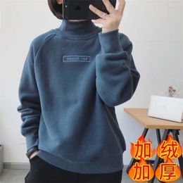 Autumn Winter Korea Fashion Women Long Sleeve Turtleneck Pullovers All-matched Casual Thicken Warm Hoodies M22 210512