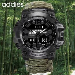 camping watches UK - Wristwatches ADDIES Outdoor Survival Watch Multifunctional Waterproof Military Tactical Paracord Bracelet Camping Hiking Emergency Gear